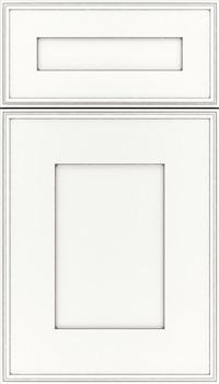 Elan 5pc Maple flat panel cabinet door in Whitecap with Pewter glaze