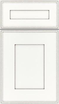 Elan 5pc Maple flat panel cabinet door in Whitecap with Smoke glaze