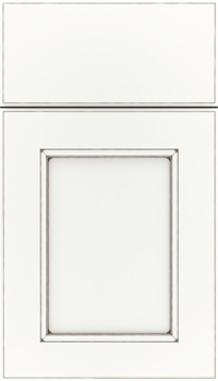 Tamarind Maple shaker cabinet door in Whitecap with Smoke glaze