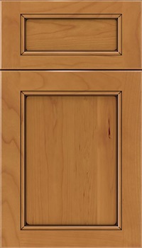 Templeton 5pc Cherry recessed panel cabinet door in Ginger with Black glaze