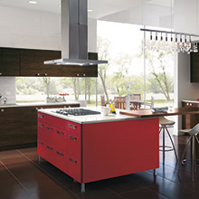 Calvi red kitchen island cabinets
