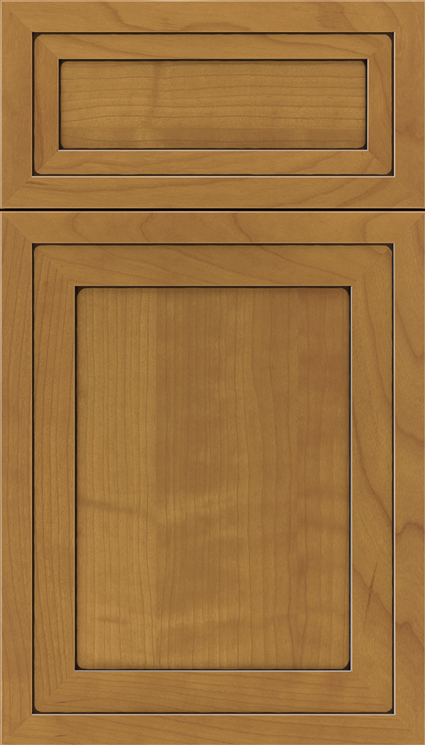 Asher 5pc Cherry flat panel cabinet door in Ginger with Black glaze