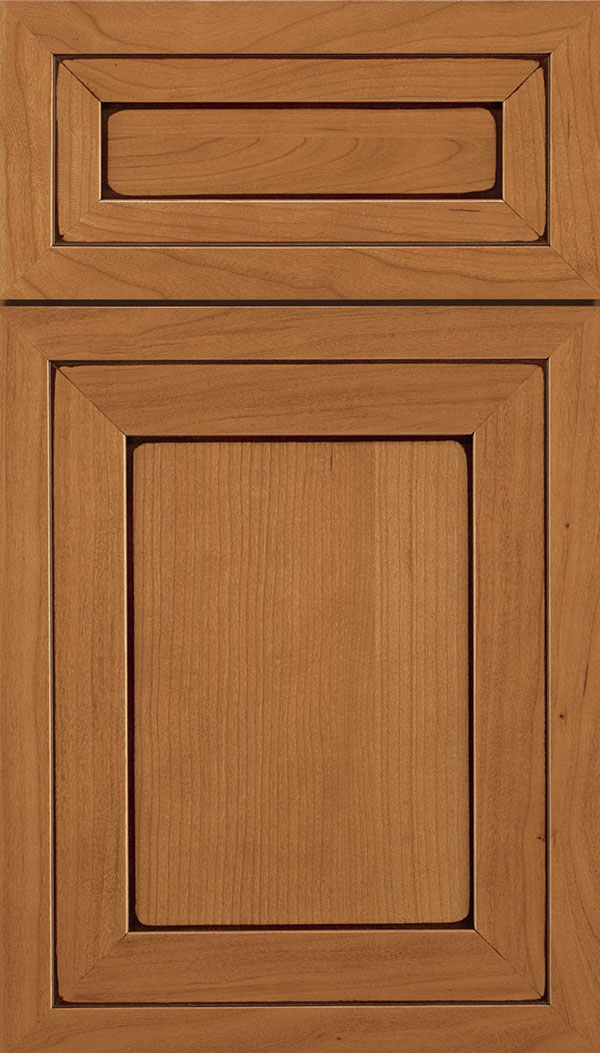 Asher 5-Piece Cherry flat panel cabinet door in Ginger with Mocha glaze