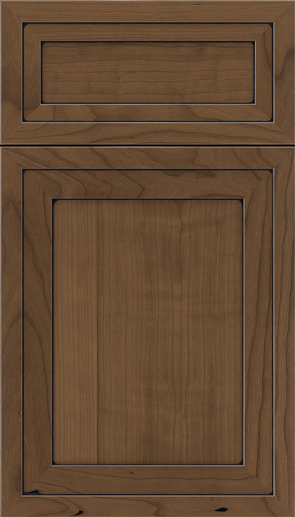 Asher 5pc Cherry flat panel cabinet door in Toffee with Black glaze