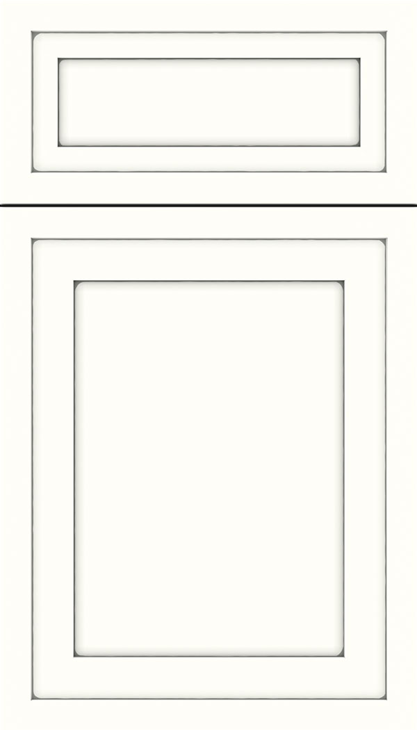 Asher 5pc Maple flat panel cabinet door in Alabaster with Pewter glaze