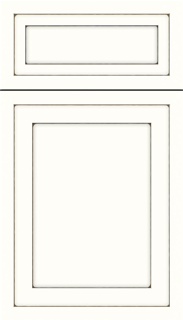 Asher 5pc Maple flat panel cabinet door in Alabaster with Smoke glaze