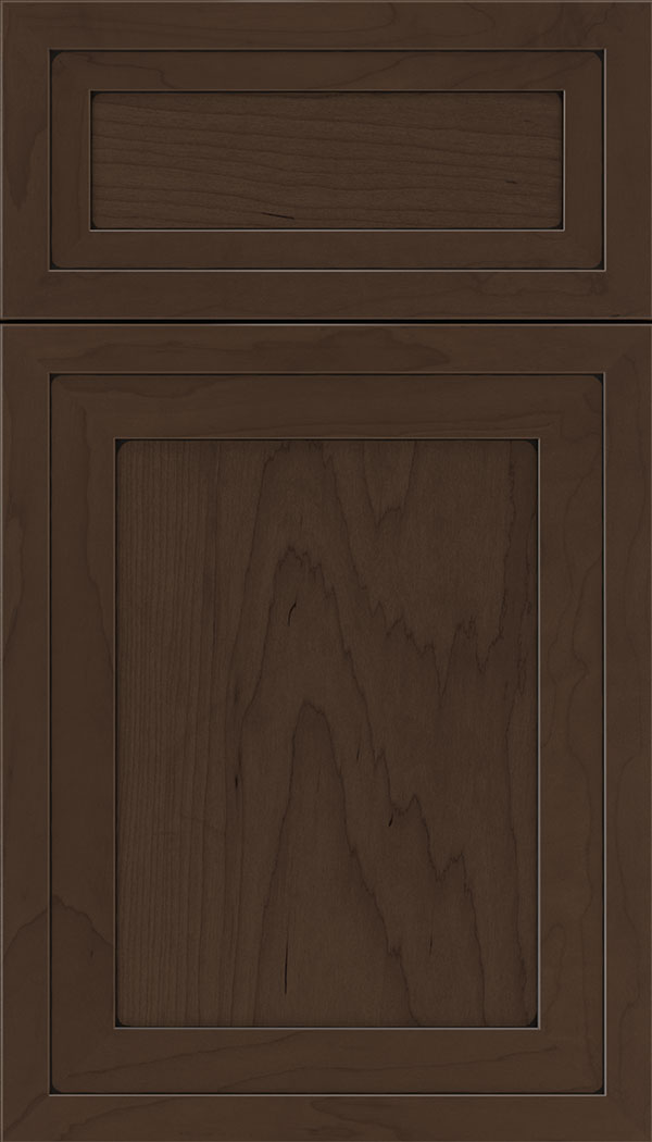Asher 5pc Maple flat panel cabinet door in Cappuccino with Black glaze