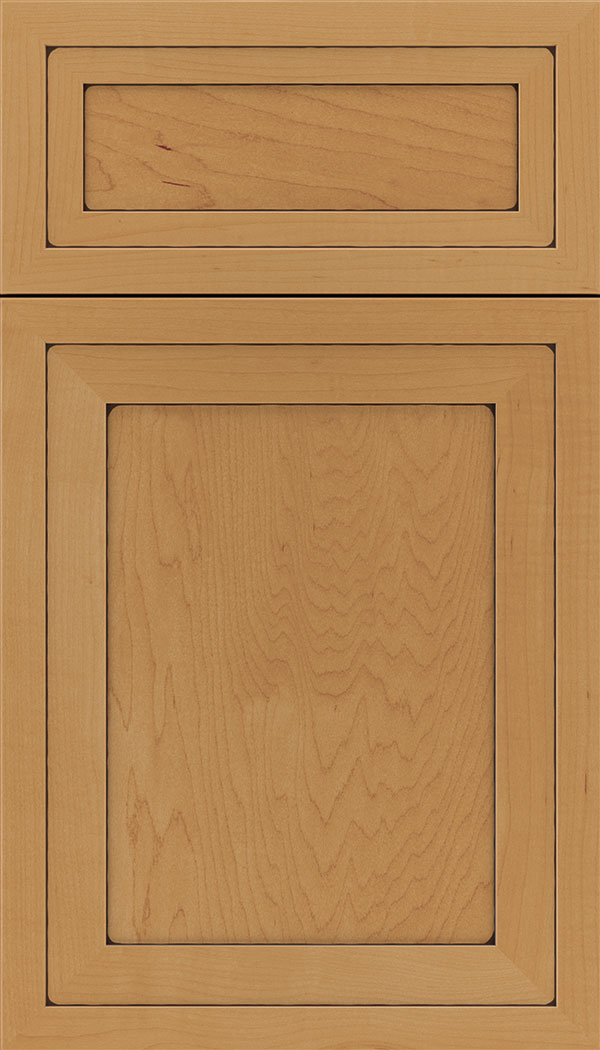 Asher 5pc Maple flat panel cabinet door in Ginger with Black glaze