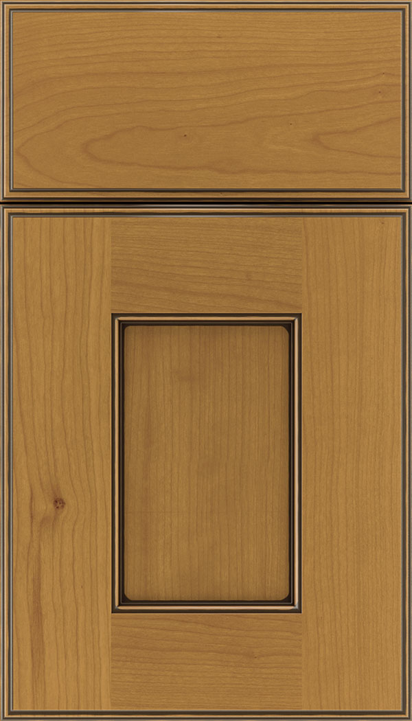 Berkeley Cherry flat panel cabinet door in Ginger with Black glaze