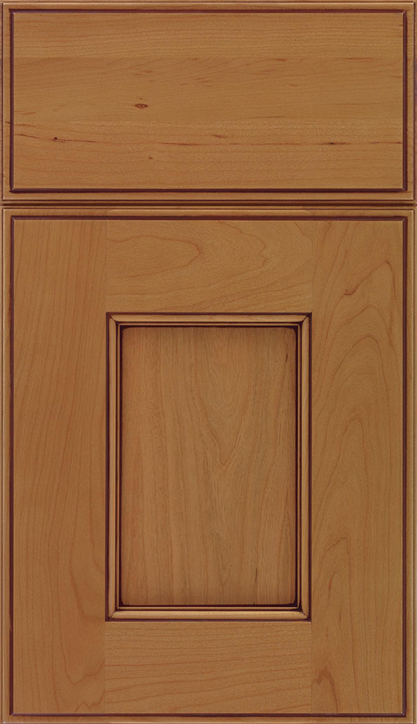 Berkeley Cherry flat panel cabinet door in Ginger with Mocha glaze