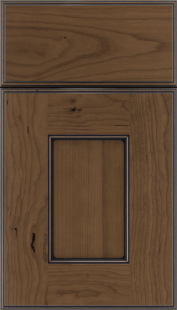 Berkeley Cherry flat panel cabinet door in Toffee with Black glaze