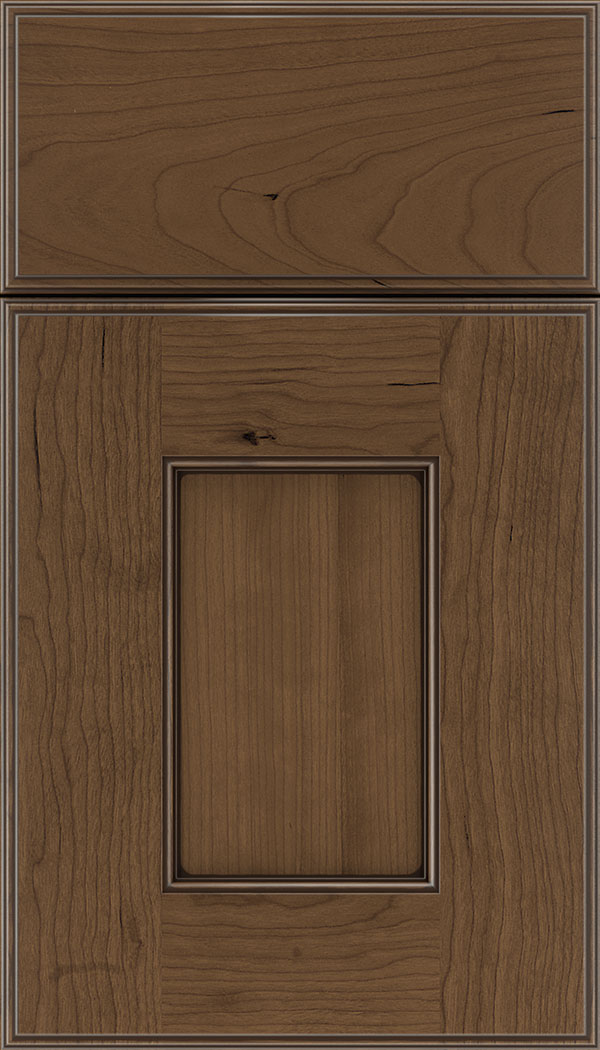 Berkeley Cherry flat panel cabinet door in Toffee with Mocha glaze 