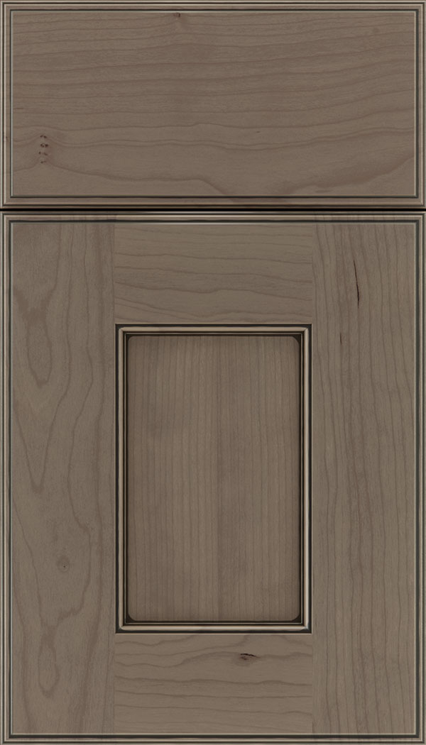 Berkeley Cherry flat panel cabinet door in Winter with Black glaze