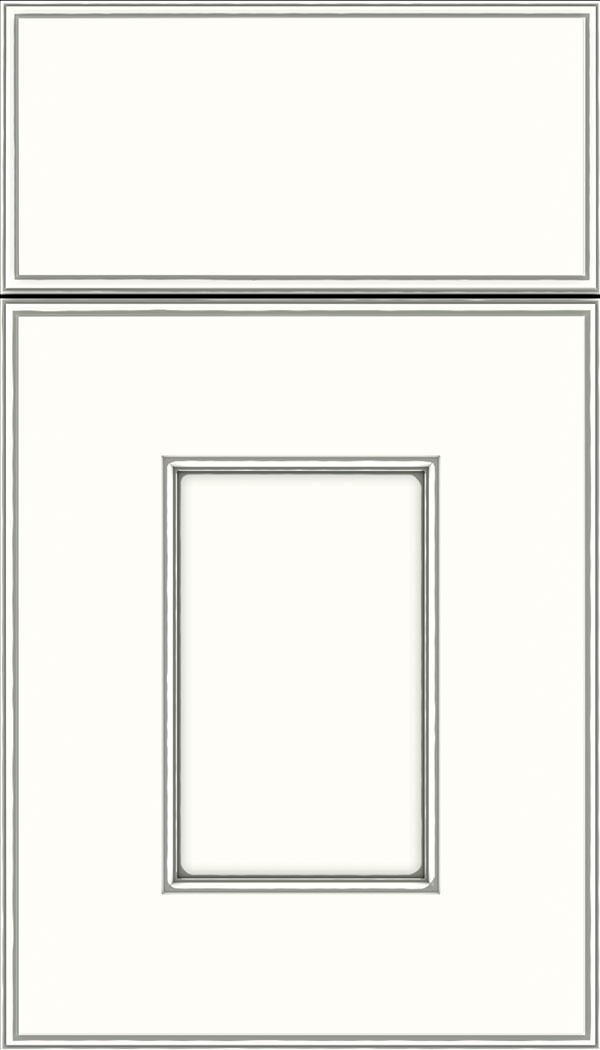 Berkeley Maple flat panel cabinet door in Alabaster with Pewter glaze