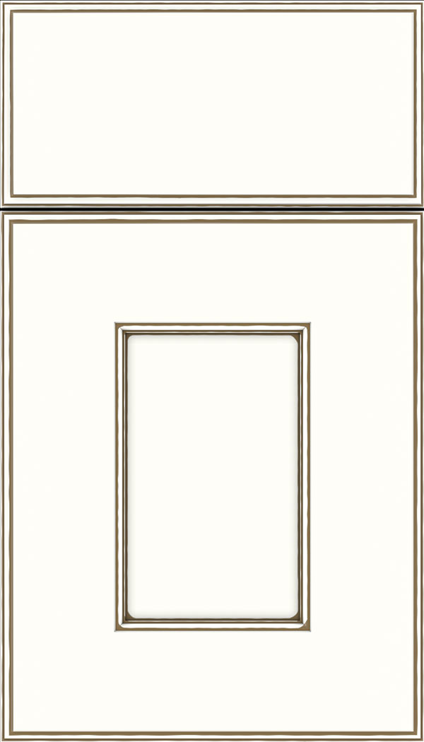 Berkeley Maple flat panel cabinet door in Alabaster with Smoke glaze