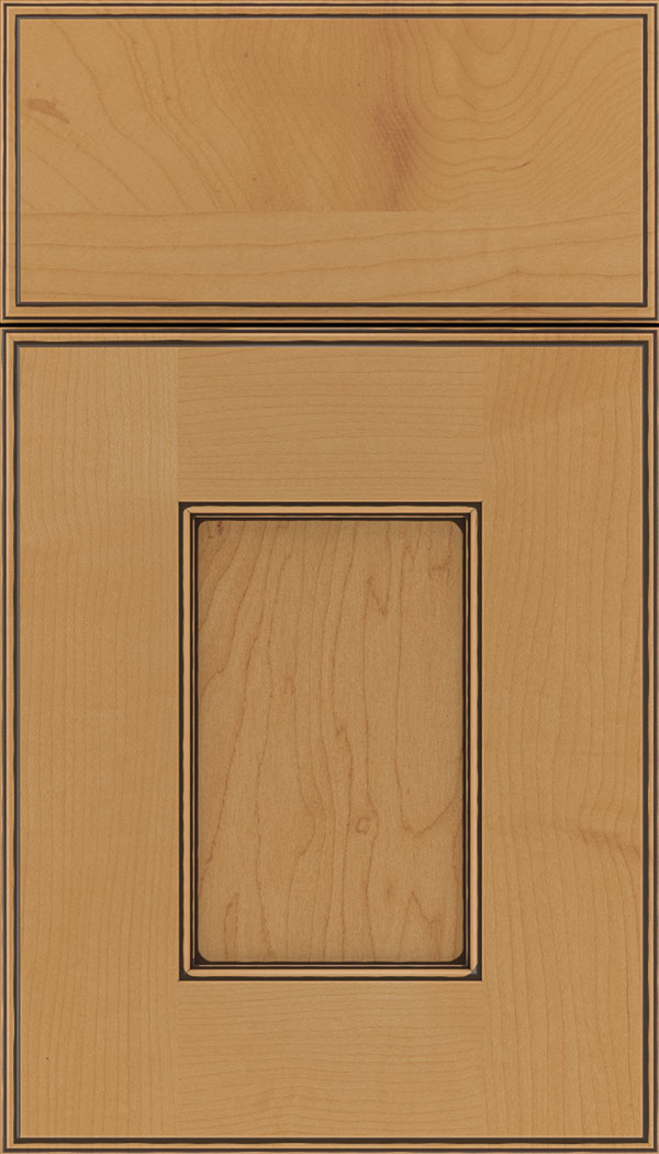 Berkeley Maple flat panel cabinet door in Ginger with Black glaze 