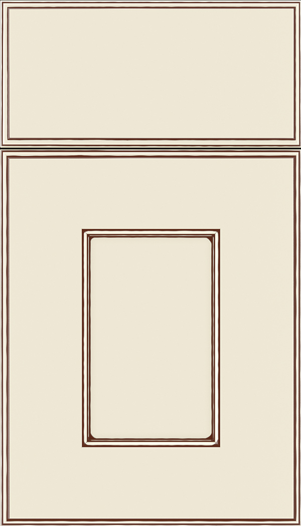 Berkeley Maple flat panel cabinet door in Seashell with Mocha glaze