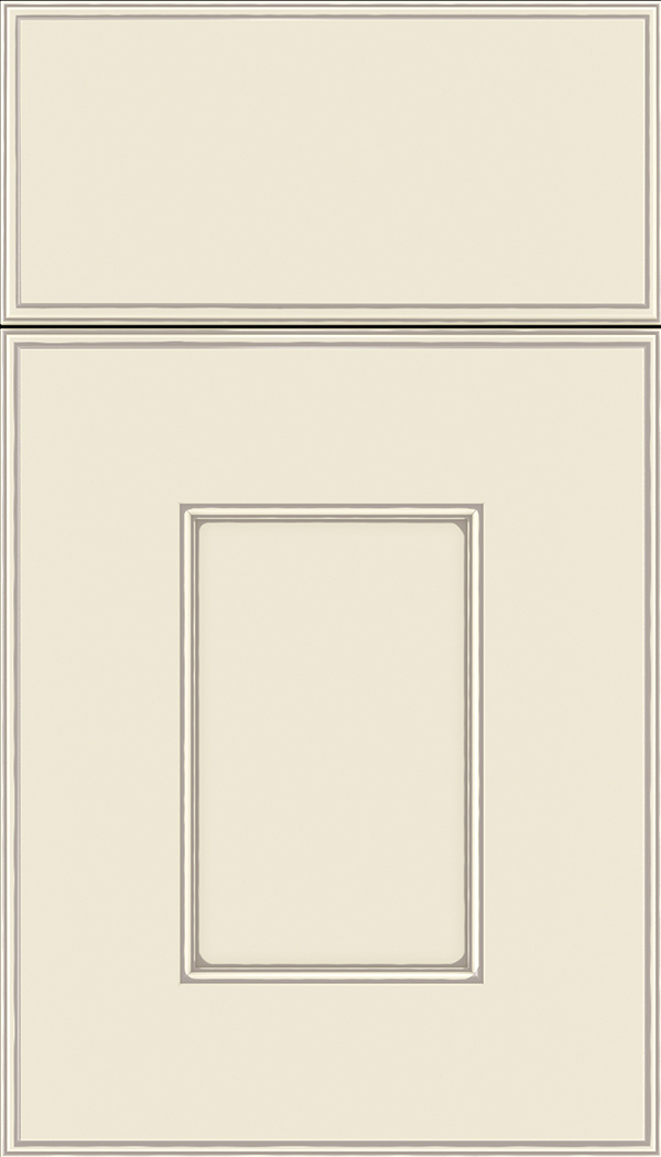 Berkeley Maple flat panel cabinet door in Seashell with Smoke glaze