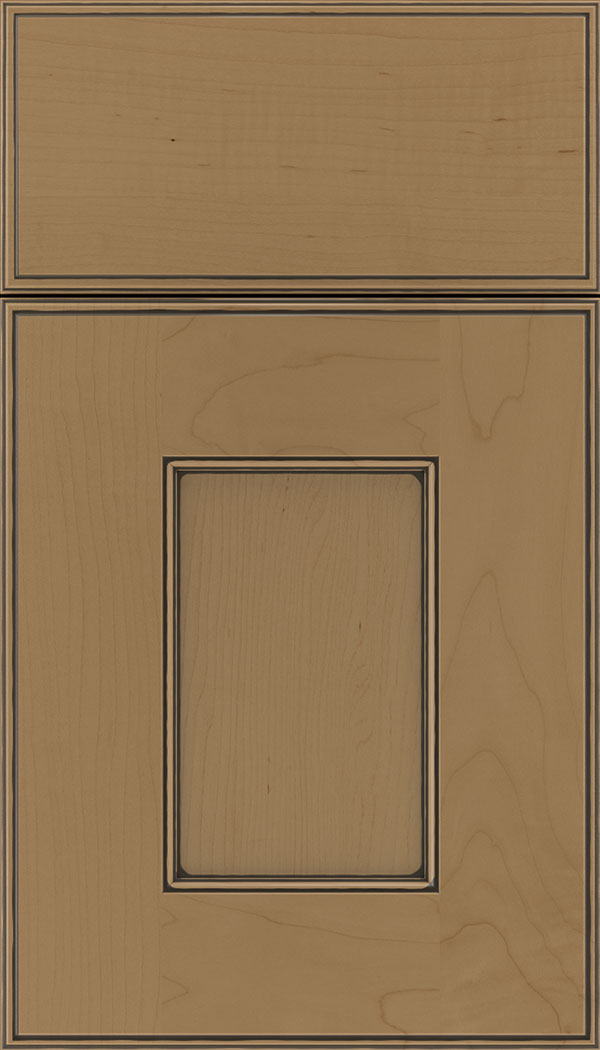 Berkeley Maple flat panel cabinet door in Tuscan with Black glaze 