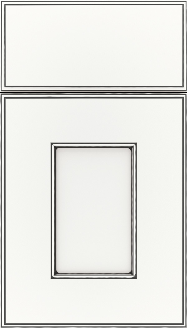 Berkeley Maple flat panel cabinet door in Whitecap with Black glaze