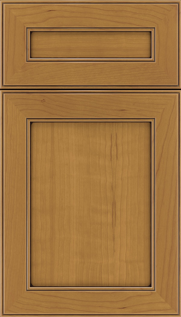 Chelsea 5pc Cherry flat panel cabinet door in Ginger with Mocha glaze
