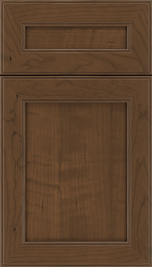Chelsea 5pc Cherry flat panel cabinet door in Sienna with Mocha glaze