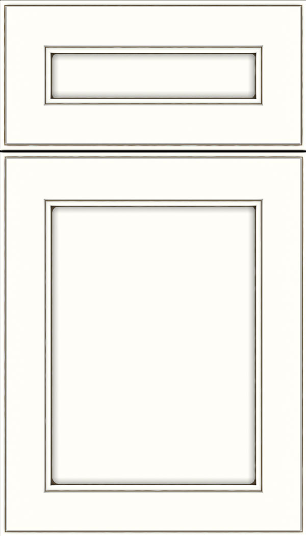 Chelsea 5pc Maple flat panel cabinet door in Alabaster with Smoke glaze