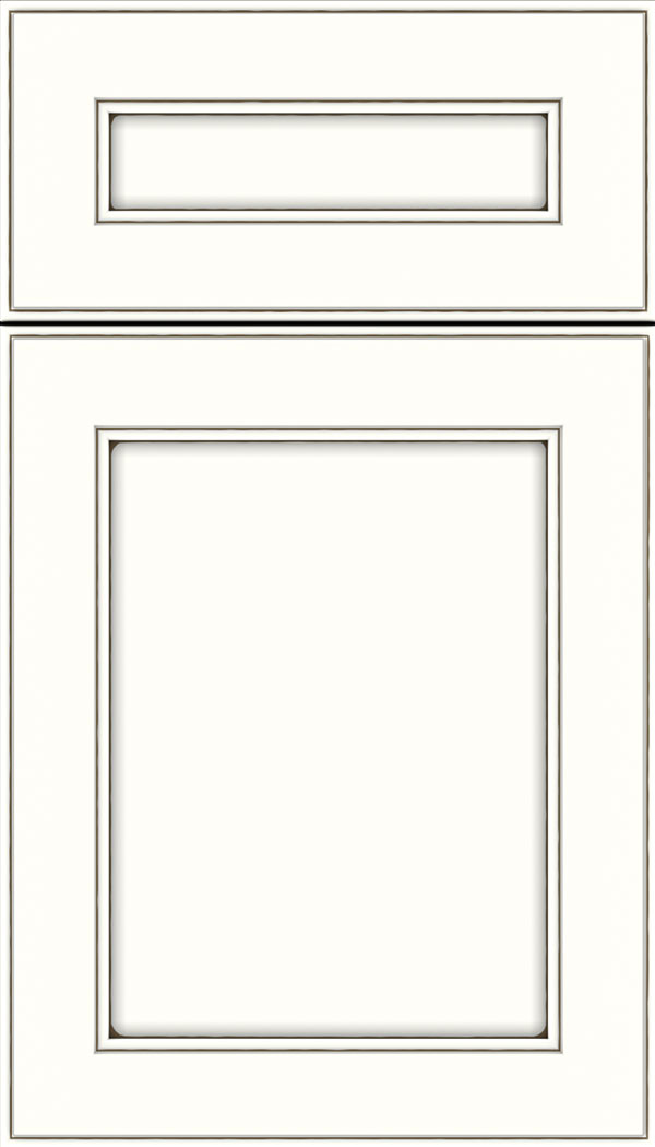 Chelsea 5pc Maple flat panel cabinet door in Alabaster with Smoke glaze
