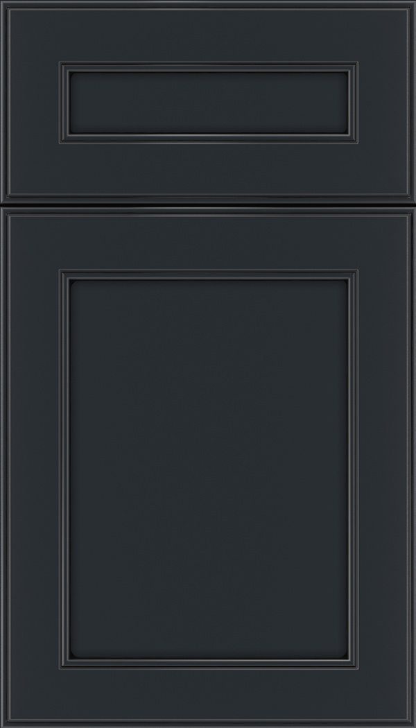 Chelsea 5pc Maple flat panel cabinet door in Gunmetal Blue with Black glaze