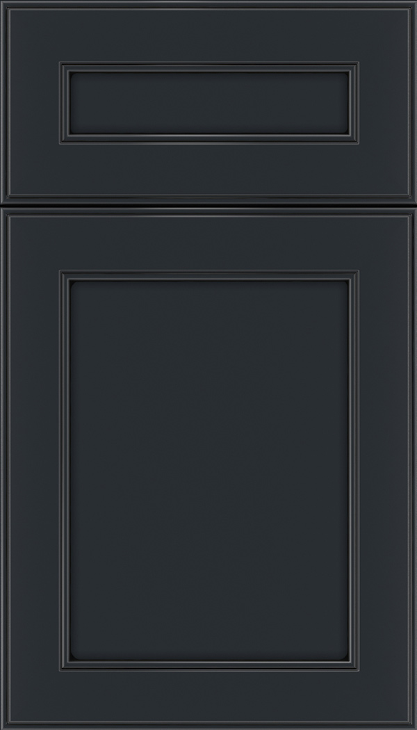 Chelsea 5pc Maple flat panel cabinet door in Gunmetal Blue with Black glaze