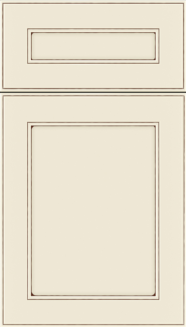 Chelsea 5pc Maple flat panel cabinet door in Seashell with Mocha glaze