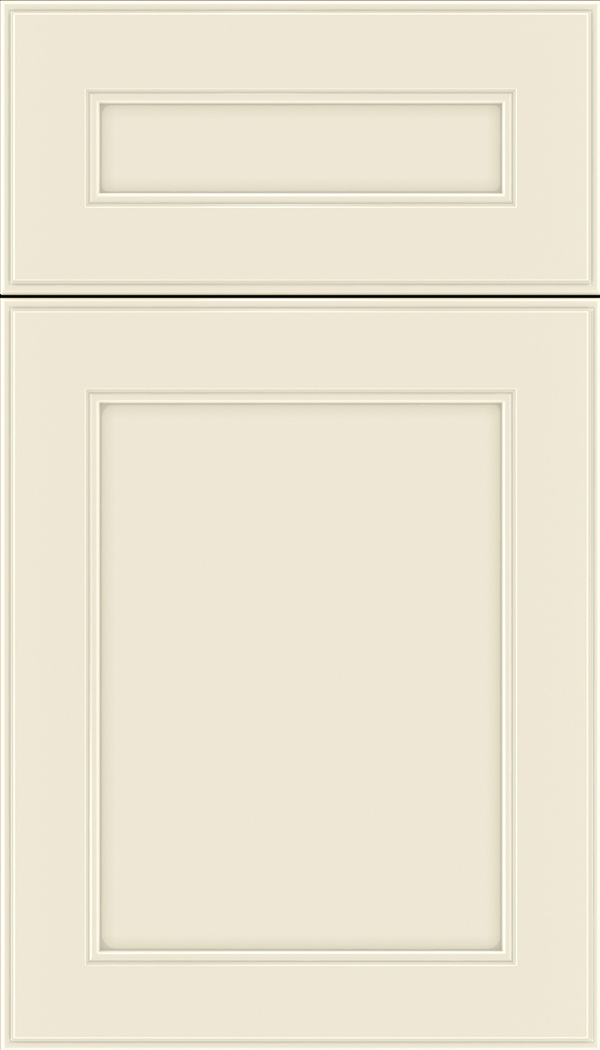 Chelsea 5pc Maple flat panel cabinet door in Seashell with Pewter glaze