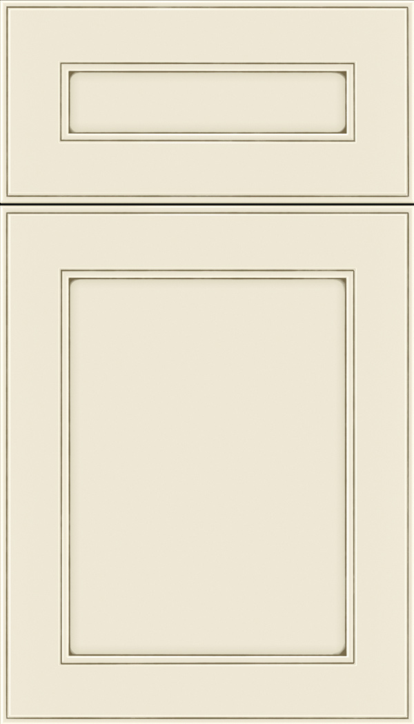 Chelsea 5pc Maple flat panel cabinet door in Seashell with Smoke glaze