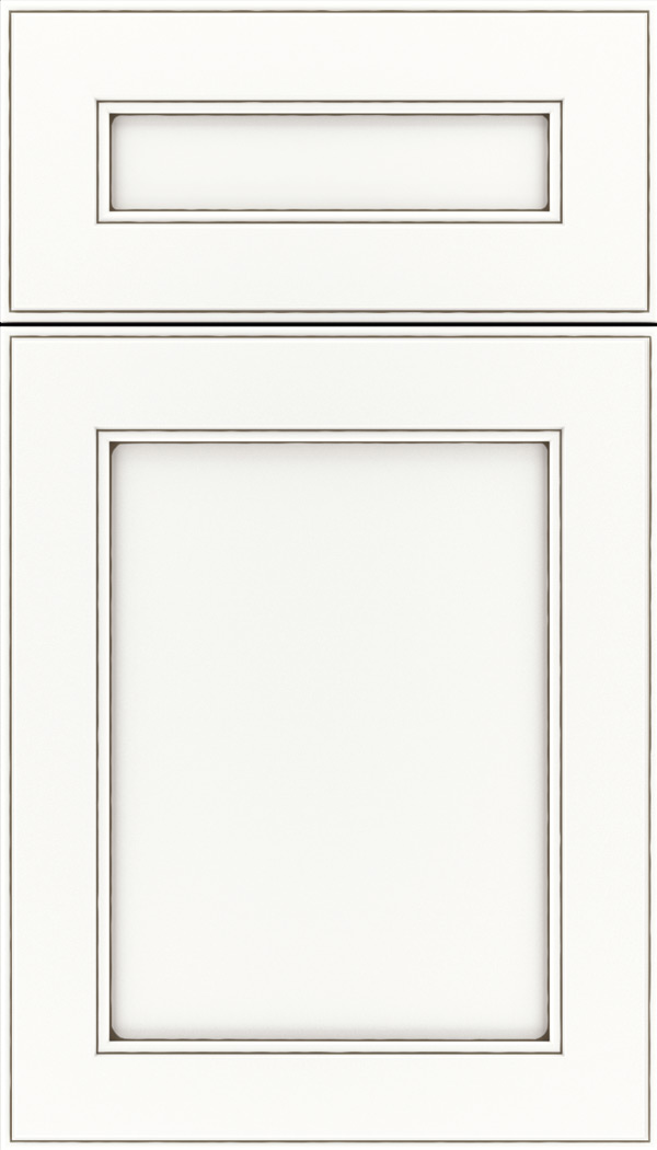 Chelsea 5pc Maple flat panel cabinet door in Whitecap with Smoke glaze