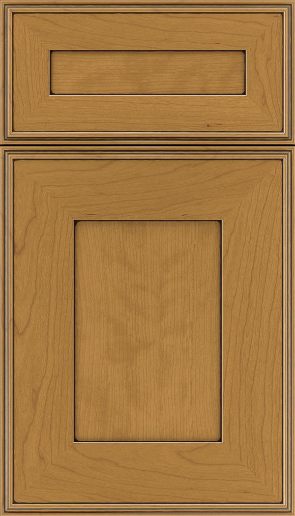 Elan 5pc Cherry flat panel cabinet door in Ginger with Black glaze