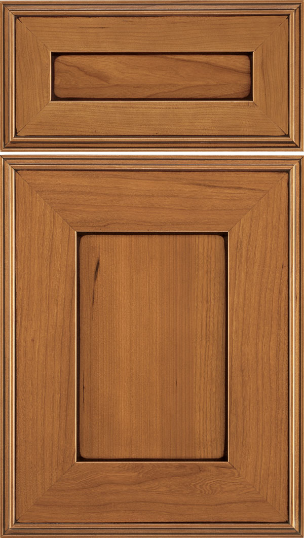 Elan 5pc Cherry flat panel cabinet door in Ginger with Mocha glaze