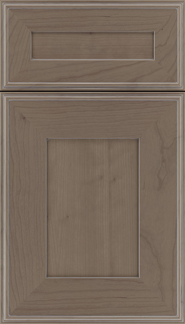 Elan 5pc Cherry flat panel cabinet door in Winter with Pewter glaze