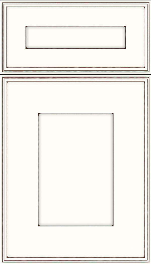 Elan 5pc Maple flat panel cabinet door in Alabaster with Mocha glaze