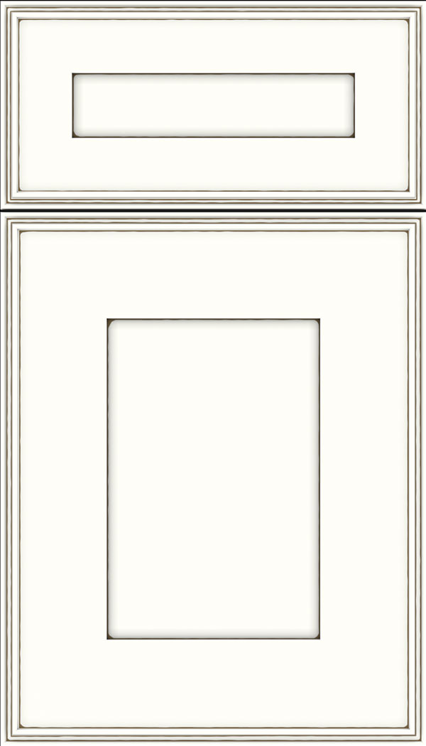 Elan 5pc Maple flat panel cabinet door in Alabaster with Smoke glaze