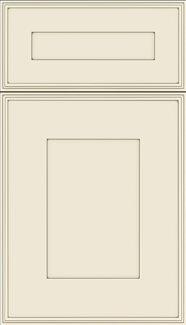 Elan 5pc Maple flat panel cabinet door in Seashell with Smoke glaze