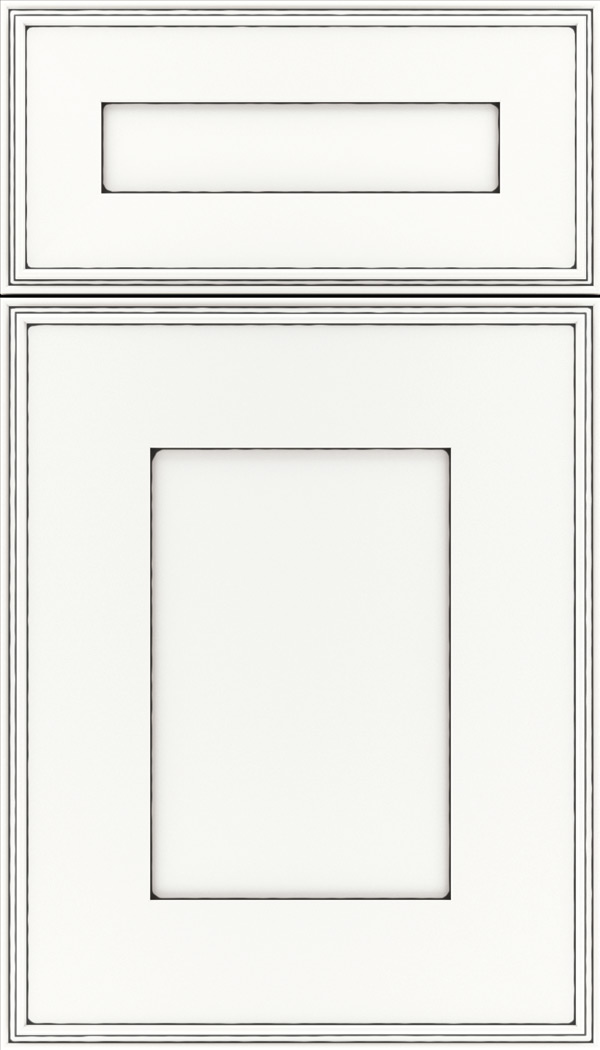 Elan 5pc Maple flat panel cabinet door in Whitecap with Black glaze