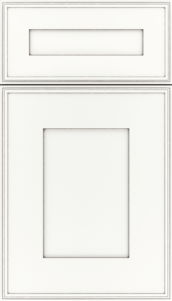 Elan 5pc Maple flat panel cabinet door in Whitecap with Pewter glaze