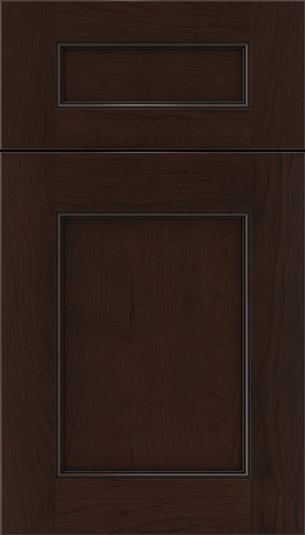 Lexington 5pc Cherry recessed panel cabinet door in Cappuccino with Black glaze