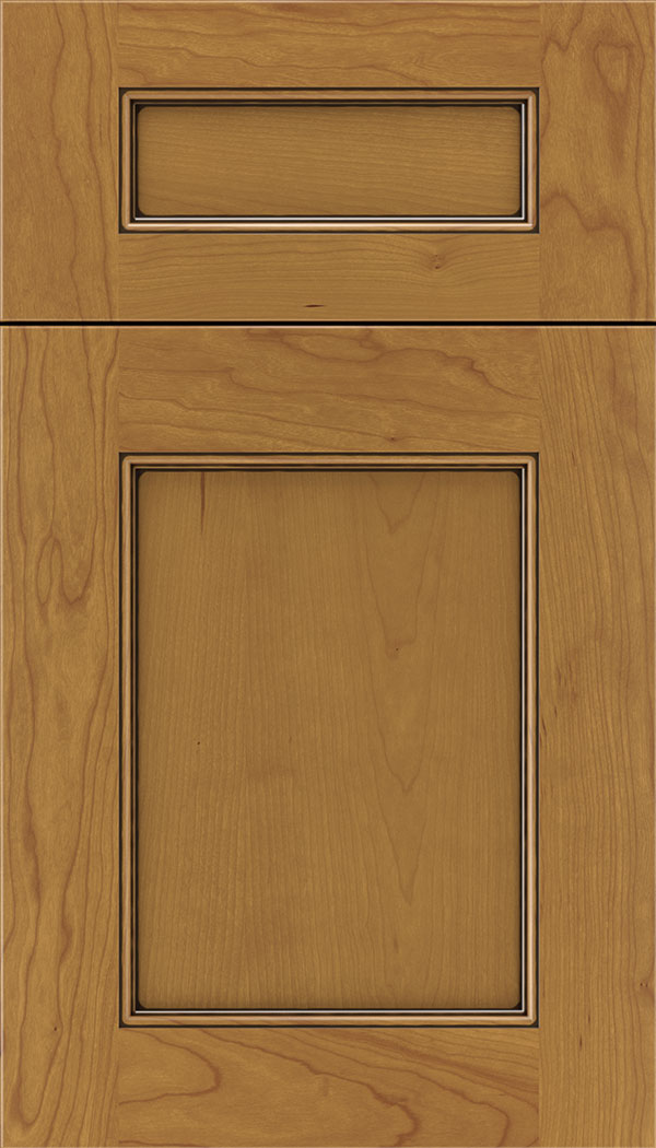 Lexington 5pc Cherry recessed panel cabinet door in Ginger with Black glaze