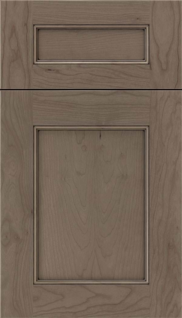 Lexington 5pc Cherry recessed panel cabinet door in Winter with Black glaze