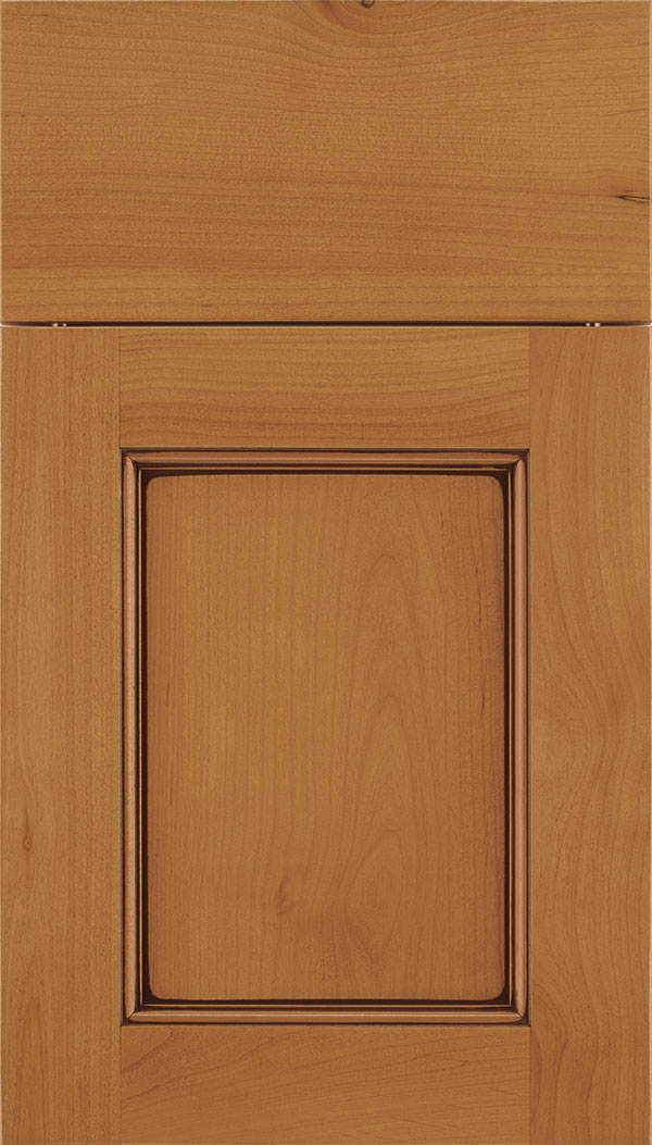 Lexington Alder recessed panel cabinet door in Ginger with Mocha glaze