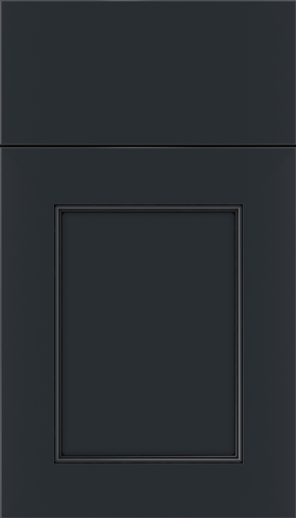 Lexington Maple recessed panel cabinet door in Gunmetal Blue with Black glaze