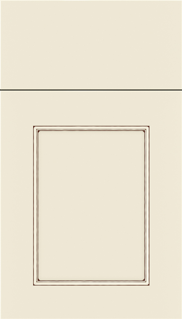 Lexington Maple recessed panel cabinet door in Seashell with Mocha glaze
