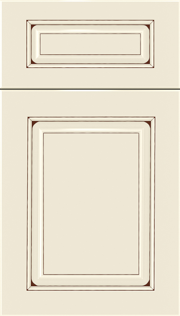 Marquis 5pc Maple raised panel cabinet door in Seashell with Mocha glaze