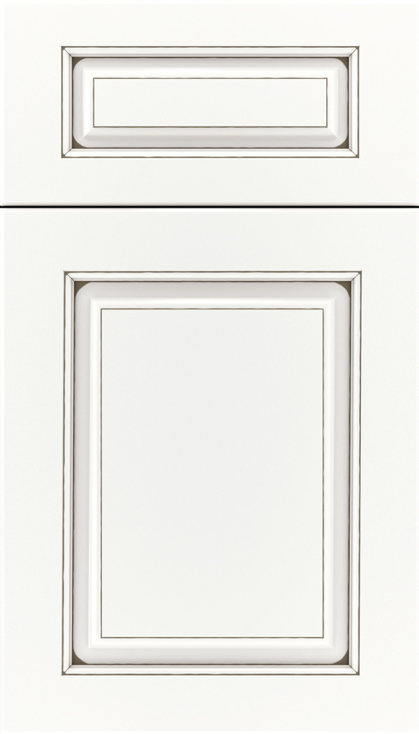 Marquis 5pc Maple raised panel cabinet door in Whitecap with Smoke glaze